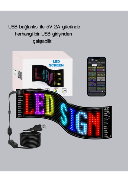 Lvsqvr Rgb LED Panel – USB Güç Girişli, Gif ve Yazı Gösterimli Akıllı Ekran modelleri