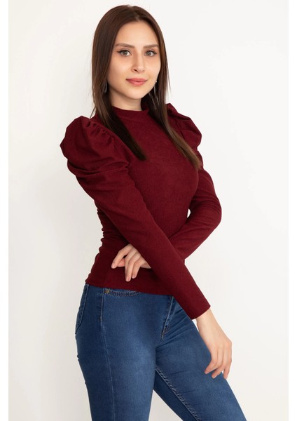 Prenses Kol Bluz Bordo W3125 modelleri