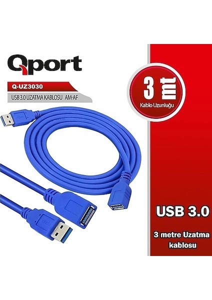 Qport Q-UZ3030 USB 3.0 USB Uzatma Kablosu 3 mt