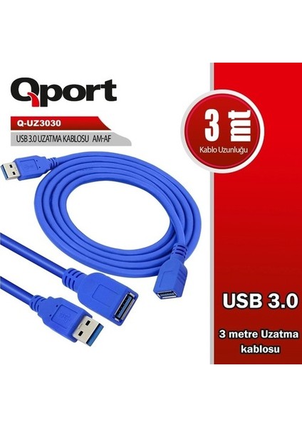 Qport Q-UZ3050 USB 3.0 USB Uzatma Kablosu 5 mt