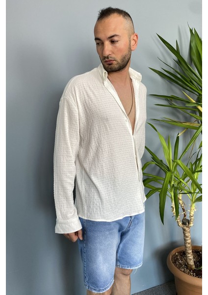 Kırinkıl Kumaş Oversize Yumuşak Dokulu Mavi Gömlek fiyatları