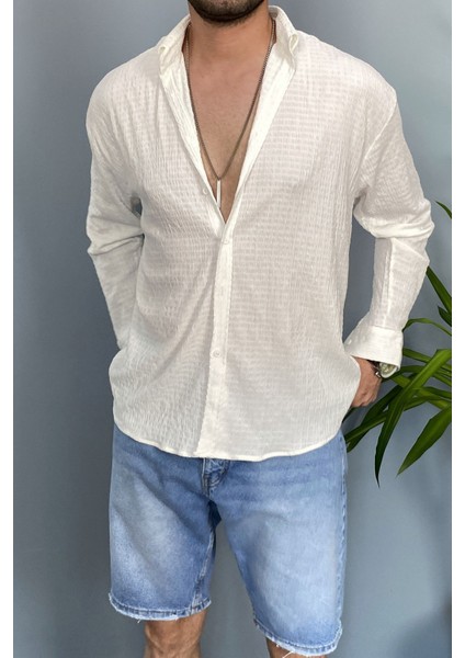 Kırinkıl Kumaş Oversize Yumuşak Dokulu Mavi Gömlek indirimleri