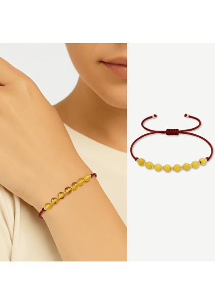 Makrome Örgülü Küre Kesim Kırmızı Ip Dorika Top Sarı Beyaz Renk Doğal Damla Kehribar Kadın Bileklik modelleri