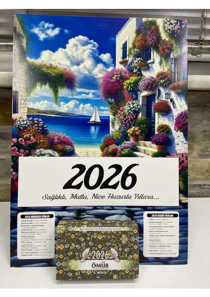 Ömür Takvim Deniz Manzaralı 4.bölge 2026 Kartonlu Yapraklı Duvar Takvimi