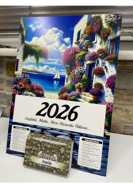 Ömür Takvim Deniz Manzaralı 4.bölge 2026 Kartonlu Yapraklı Duvar Takvimi modelleri
