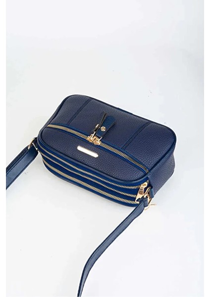 Kadın Sincap Lacivert 4 Bölmeli Suni Deri Orta Boy Fermuar Kapama El Kol ve Omuz Çantası modelleri