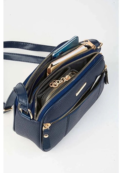 Kadın Sincap Lacivert 4 Bölmeli Suni Deri Orta Boy Fermuar Kapama El Kol ve Omuz Çantası fırsatları