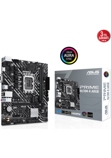 Asus Prıme H610M-K Argb 2xddr5 Vga/hdmı 1xm.2 1xglan 1700P Anakart