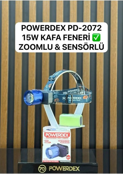 PD-2072 Profesyonel Kafa Lambası | 15W 1500 Lümen | Sensörlü, Zoomlu, Metal Kafa, Type-C Şarjlı