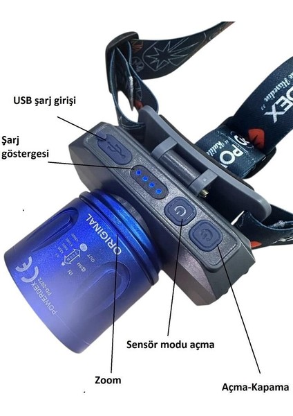 PD-2072 Profesyonel Kafa Lambası | 15W 1500 Lümen | Sensörlü, Zoomlu, Metal Kafa, Type-C Şarjlı modelleri