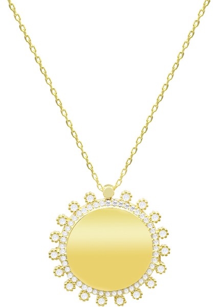 Zirkon Taşlı Güneş Tasarım Altın Renk Isme Özel Yazılı 925 Ayar Gümüş Kadın Kolye fiyatları