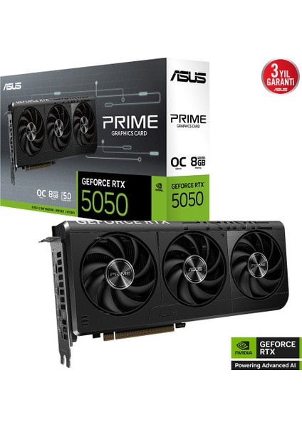 Asus PRIME-RTX5050-O8G RTX5050 8gb GDDR6-128BIT-2707MHZ-OC-HDMI-3XDP-DLSS4 Ekran Kartı