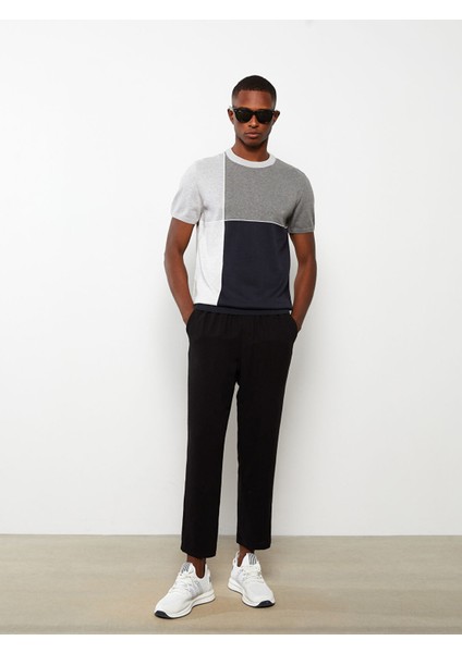 Yeni Sezon Bisiklet Yaka Kısa Kollu Renk Bloklu Erkek Triko Kazak