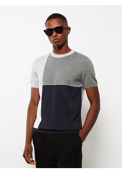 Yeni Sezon Bisiklet Yaka Kısa Kollu Renk Bloklu Erkek Triko Kazak modelleri