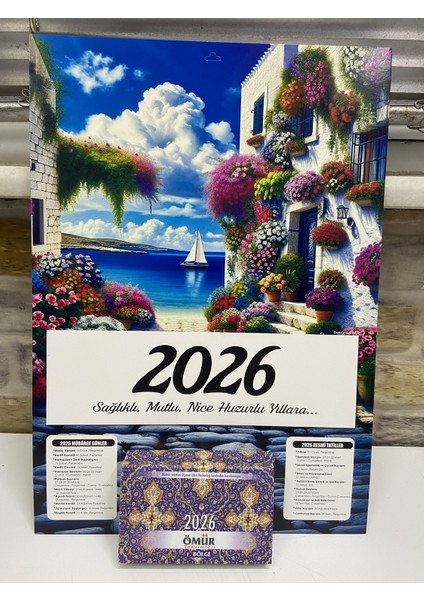 Ömür Takvim Deniz Manzaralı 1.bölge 2025 Kartonlu Yapraklı Duvar Takvimi