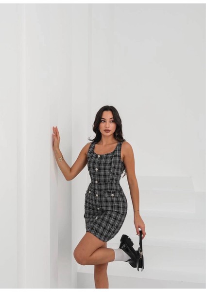 Lvsqvr Askılı Ch Kumaş Düğmeli Elbise Siyahbeyaz H265007 (Beden: M) fiyatları