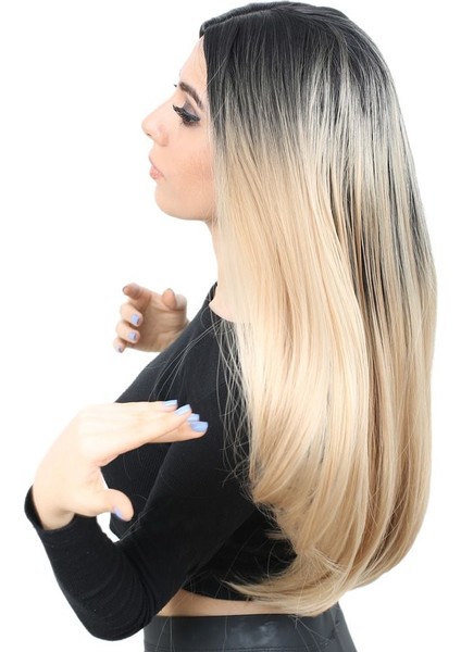 Fiber Sentetik Uzun Düz Peruk / Siyah / Balköpüğü Ombreli modelleri