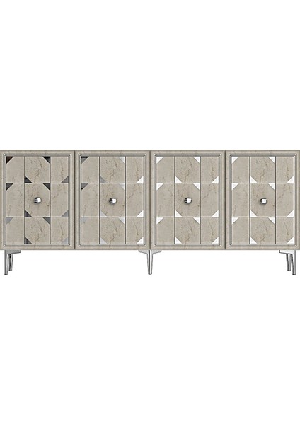 KA1803BTS- Moka Konsol , Tv Sehpası , Çok Amaçlı Dolap 180CM Beyaz-Traverten-Gümüş modelleri