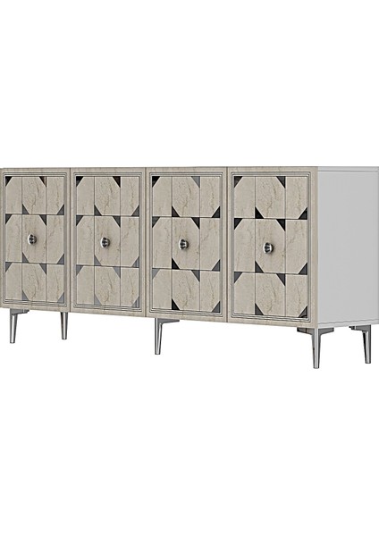 KA1803BTS- Moka Konsol , Tv Sehpası , Çok Amaçlı Dolap 180CM Beyaz-Traverten-Gümüş indirimleri