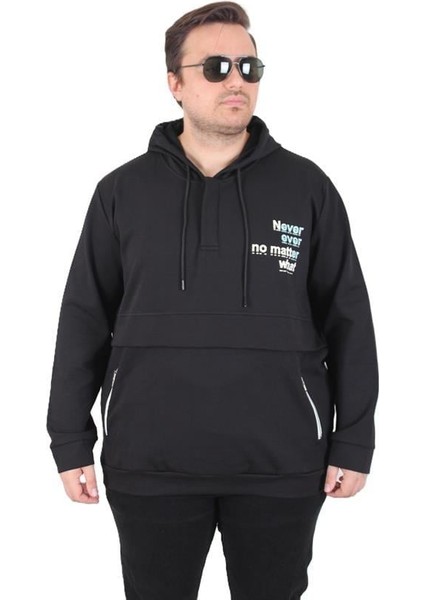 Büyük Beden Kapüşonlu Sweat Double Face Never 25706 Sıyah fiyatları