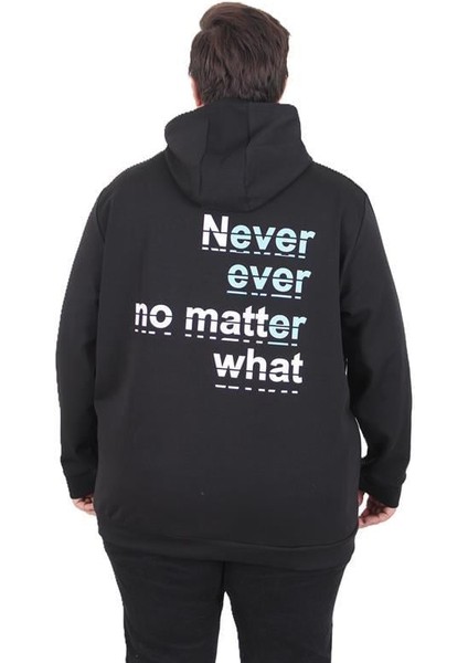 Büyük Beden Kapüşonlu Sweat Double Face Never 25706 Sıyah modelleri