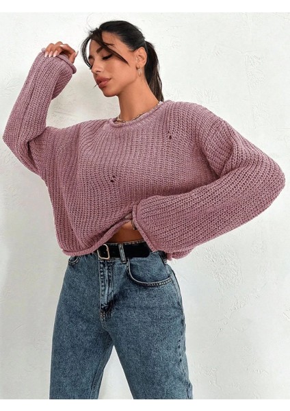 Lvsqvr Salaş Delik Detaylı Kazak Pembe (Beden: Standart)