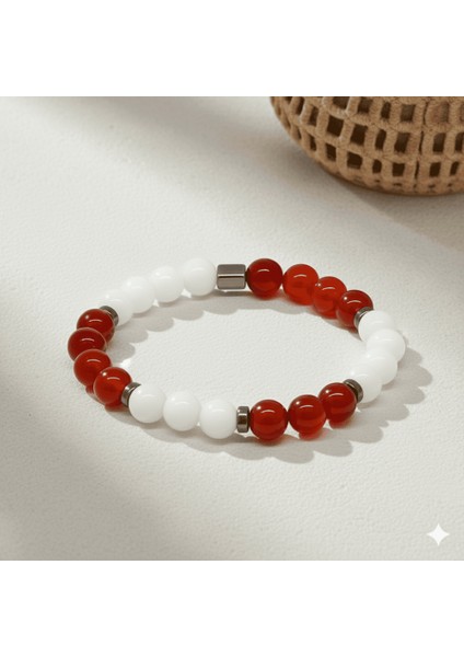 Küre Kesim Kırmızı Beyaz Jade Akik Hematit Doğaltaş Kadın Taraftar Bileklik fırsatları