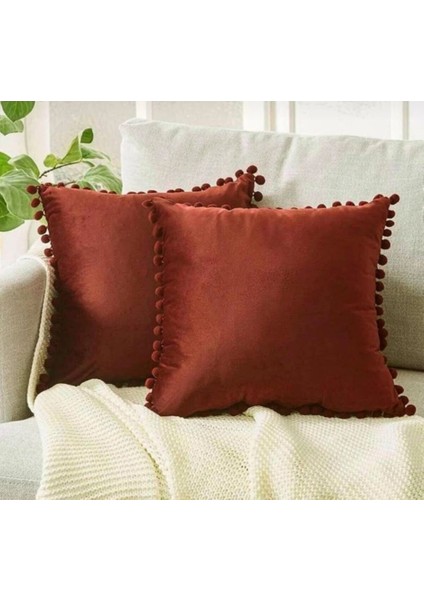 2'li Ponponlu Kırlent Kılıf Seti Dekoratif Yastık 40 x 40