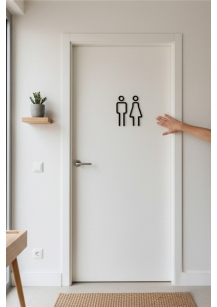 Modern Wc Tuvalet Lavabo Erkek Kadın Kapı Duvar Tabelası Levhası | 3D Baskı Siyah Renk Figür