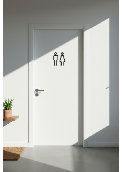 Modern Wc Tuvalet Lavabo Erkek Kadın Kapı Duvar Tabelası Levhası | 3D Baskı Siyah Renk Figür indirimleri