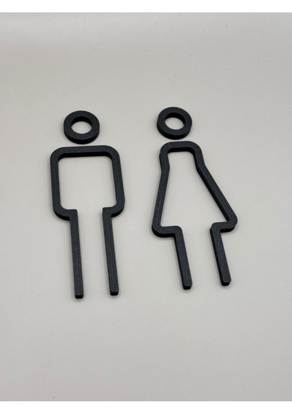 Modern Wc Tuvalet Lavabo Erkek Kadın Kapı Duvar Tabelası Levhası | 3D Baskı Siyah Renk Figür