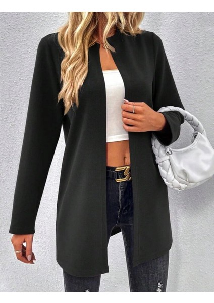 Kadın Uzun Kollu Önü Açık Uzun Modal Ceket modelleri