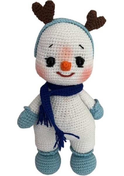 Mavi Atkılı Kardan Bebek Amigurumi Organik Oyuncak