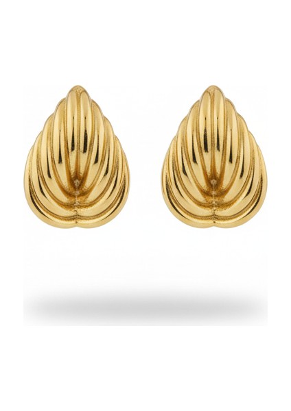 Çelik Midye Kabuğu Küpe | Altın Rengi Şık Klipsli Kararmaz Takı