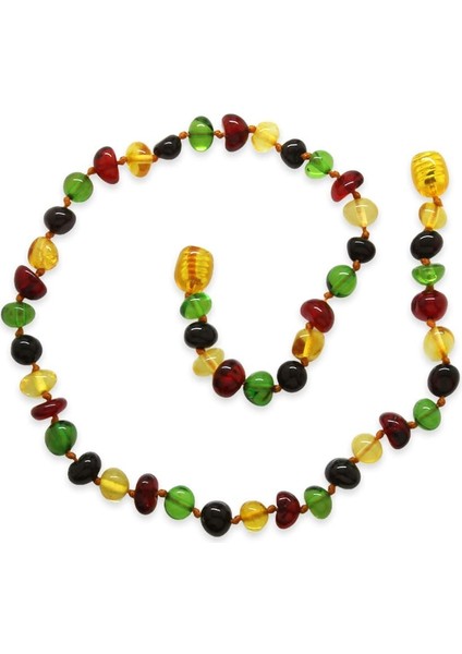 Yeşil Kırmızı Renk Natural Form Doğal Damla Kehribar Taşlı Bebek Diş Kolyesi