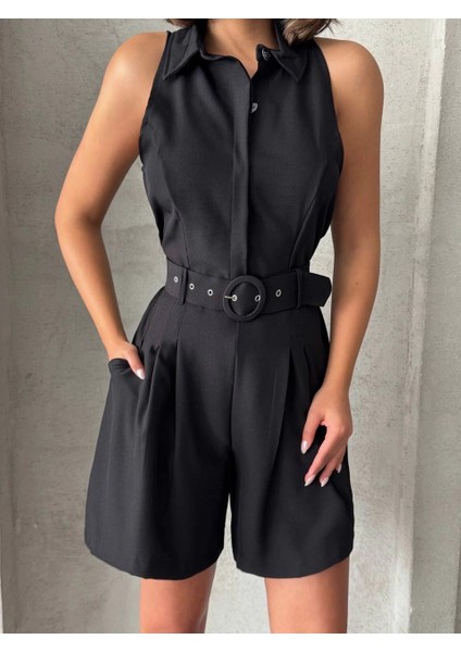 Nrtmsa Yakalı Şort Tulum Siyah (Beden: M)