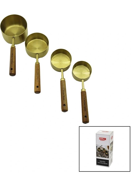 Ieg® 4pcs Metal Ölçü Kaşik Set Otanti̇k Ağaç Kulp 1cup: 250ML - 1/2 Cup: 125ML - 1/3 Cup: 80ML
