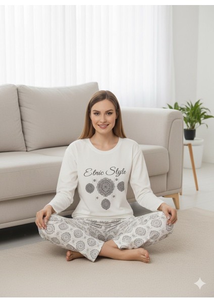 Interlok Kumaş Uzun Kollu Kadın Pijama Takımı Desenli Baskılı modelleri