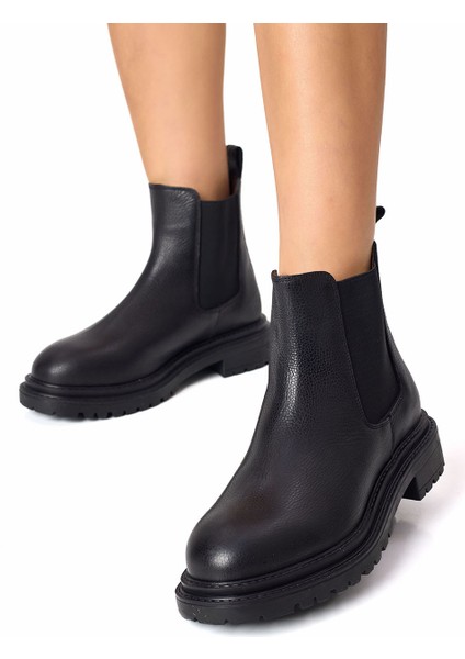 Siyah Flotter Hakiki Deri Soft Chelsea Kadın Bot