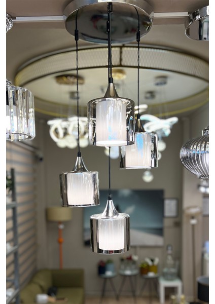 Lambent Silver Chrome Quad Plafonyer Cam Avize