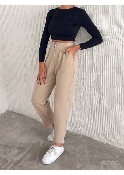 Lvsqvr Örme Krep Pantolon Çift Düğmeli Bej (Beden: Xl) fırsatları