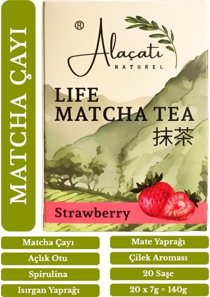 Matcha Çayı Çilek Aromalı Diyet Form Detox Destekleyici 20 Saşe - Strawberry Matcha Tea