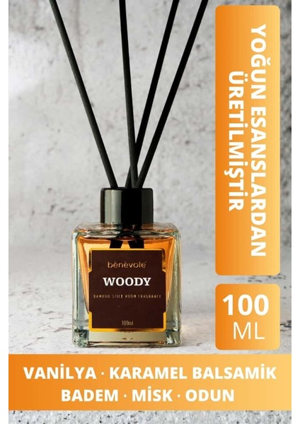 Woody Bambu Çubuklu Oda KOKUSU100 ml / Odunsu, Vanilya ve Amber Notaları fırsatları