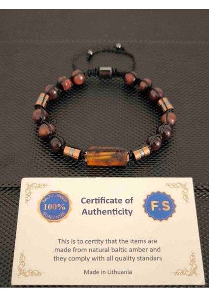 Fosilli Natürel Damla Kehribar-Kızılkaplangözü Doğaltaş Bileklik Takı Aksesuar Erkek Bileklik