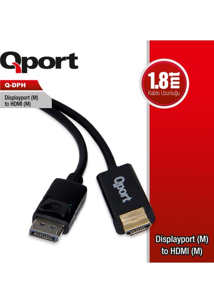 Qport Q-Dph Dısplay Port To HDMI 1.8mt Çevirici Kablo