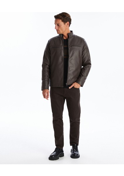 Yeni Sezon Standart Kalıp Erkek Deri Görünümlü Ceket fiyatları
