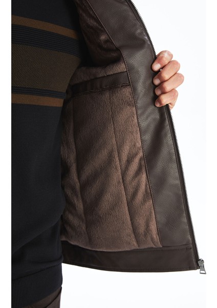 Yeni Sezon Standart Kalıp Erkek Deri Görünümlü Ceket fırsatları