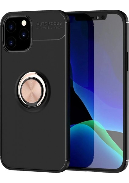 Ieg iPhone 12 Kılıf Range Yüzüklü Silikon - Siyah-Gold