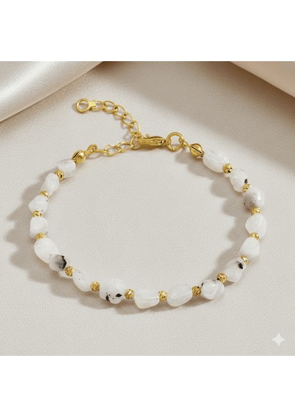 Altın Renk Metal Zincirli Dorika Top Süslemeli Amorf Ay Taşı Doğaltaş Kadın Bileklik fırsatları