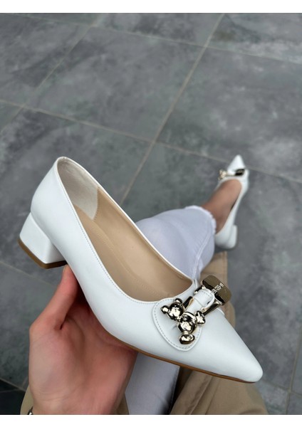Bosel Jies Beyaz Topuklu Ayakkabı
